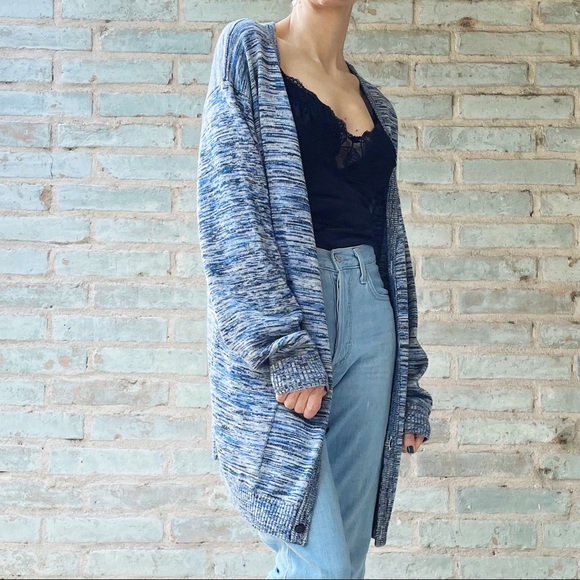 Cheap Monday Cardigan Dream WKND Oversized Long Blue Marled Grandpa Sweater S - Picture 14 of 15
